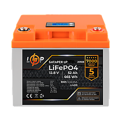 Акумулятор LP LiFePO4 для ДБЖ LCD 12V (12,8V) - 52 Ah (665Wh) (BMS 50A/25А) пластик