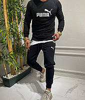 Теплый черный мужской спортивный костюм Puma на флисе