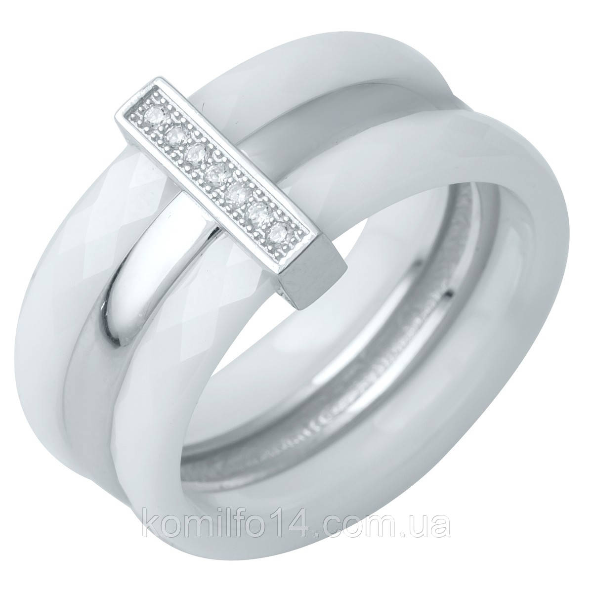 Срібне кільце Komilfo з керамікою, вага виробу 6,97 г (0481791) 19 розмір