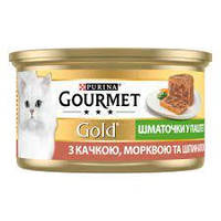 Влажный корм для кошек Gourmet Gold Шматочки в паштет террин з качкою, морквою і шпинатом 85 г