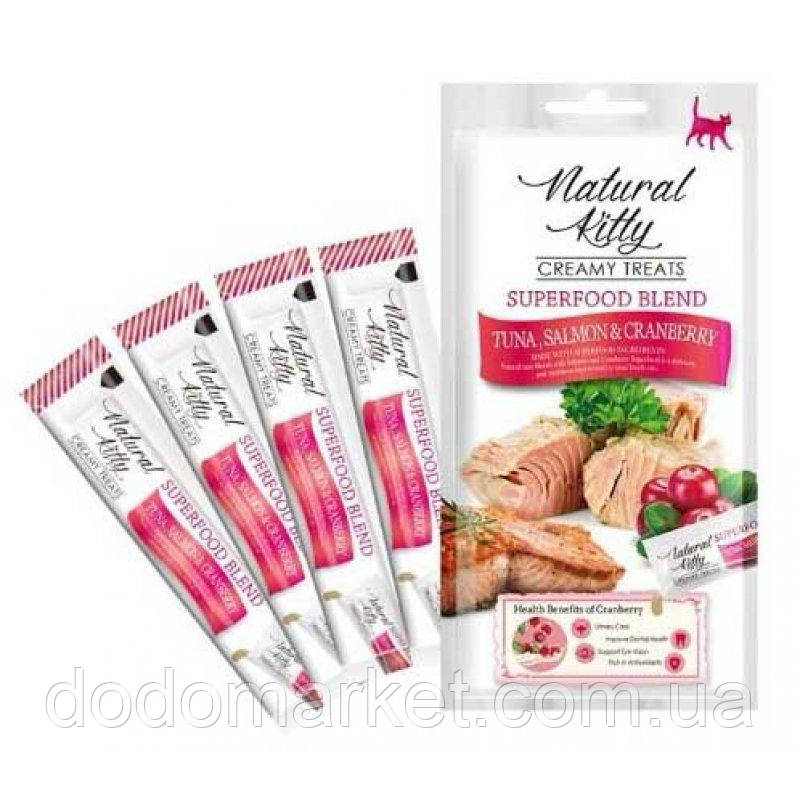 Natural Kitty Creamy Treats — крем-сніки Натурал Кітті з тунцем, лососем і журавлиною для кішок, фото 1