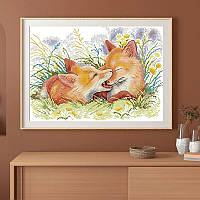 Вишивка хрестиком "Грайливі лисенята", канва 48 x 35 см