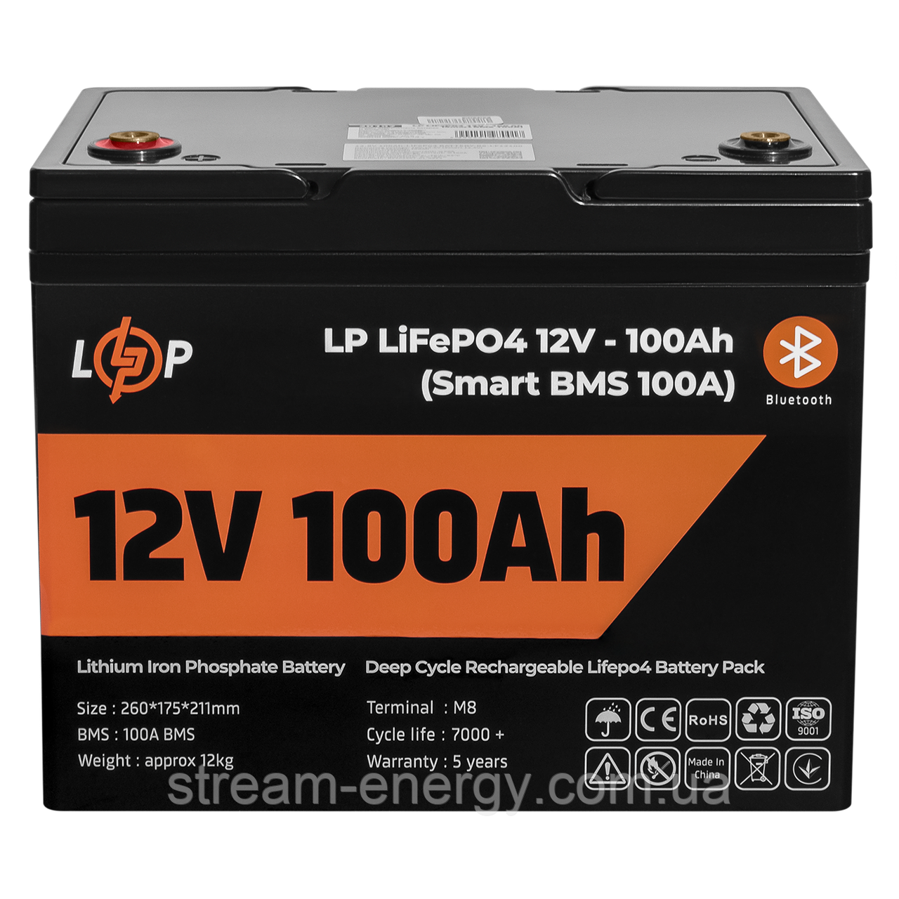Акумулятор LP LiFePO4 12V (12,8V) - 100 Ah (1280Wh) (Smart BMS 100А) з BT пластик для ДБЖ, фото 1