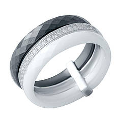 Срібне кільце Komilfo з керамікою, вага виробу 6,8 г (2021346) 16 розмір