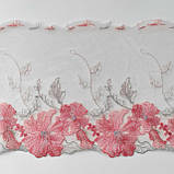 Ажурне мереживо вишивка на сітці: рожева, сіра, срібляста нитки по рожевій сітці, ширина 20 см, фото 9