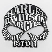 Металлический шильдик эмблема Череп (Skull) "Харли-Девидсон" (Harley Davidson) - Чёрно Хромированый