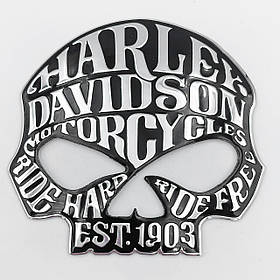 Металевий шильдик емблема Череп (Skull) "Харлі-Девідсон" (Harley Davidson) - Чорно Хромований
