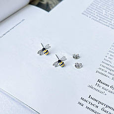 Срібні сережки Komilfo з фіанітами, ємалю (2143536), фото 3