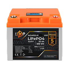 Акумулятор LP LiFePO4 LCD 12V (12,8V) - 52 Ah (665Wh) (BMS 80A/40А) пластик