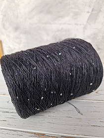 Пряжа Льон 100% чорний + паєтка