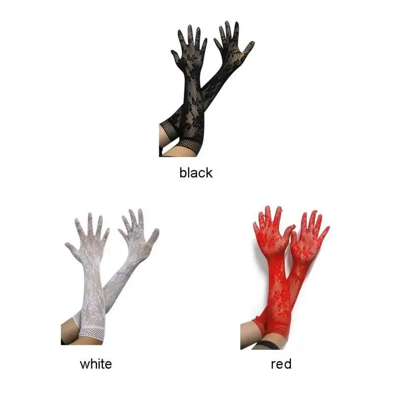 Червоні рукавички з м'якого еластичного мережива