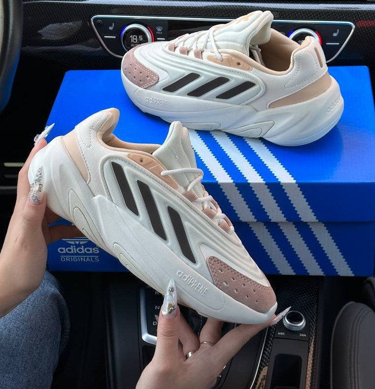 Жіночі кросівки Adidas Ozelia весна-осінь-літо повсякденні Beige Black Pink. Живе фото. Адідас озелія