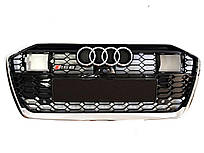 Решітка радіатора в стилі RS на Audi A6 C8 2018-2022 рік (Чорна з хромом під дистроник)