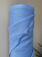 Голубая льняная костюмная ткань, 100% лен, цвет 757