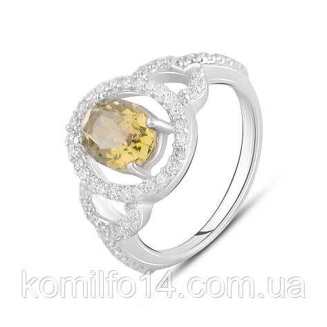 Срібне кільце Komilfo з цитрином nano 2.98ct, фіанітами, вага виробу 2,65 г (2123194) 16 розмір, фото 2