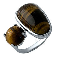 Серебряное кольцо Komilfo с тигровым глазом, вес изделия 8,07 гр (1975138) 18.5 размер
