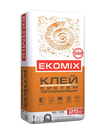 Клей EKOMIX для приклеювання й армування мінераловатних і пінополістирольних плит, 25 кг