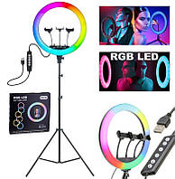 Кольцева кольорова лампа MJ-36 RGB на 30 Вт. (Діаметр - 36 см.) зі штативом і 3 тримачами, на USB
