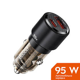 Зарядний пристрій автомобільний в прикурювач Toocki 95W (1 Type-C 65w + 1 USB 30w) Black Transparent