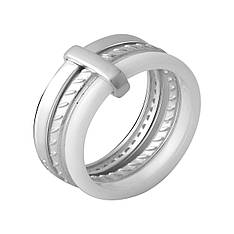 Срібне кільце Komilfo з керамікою, вага виробу 7,14 г (2070016) 16 розмір
