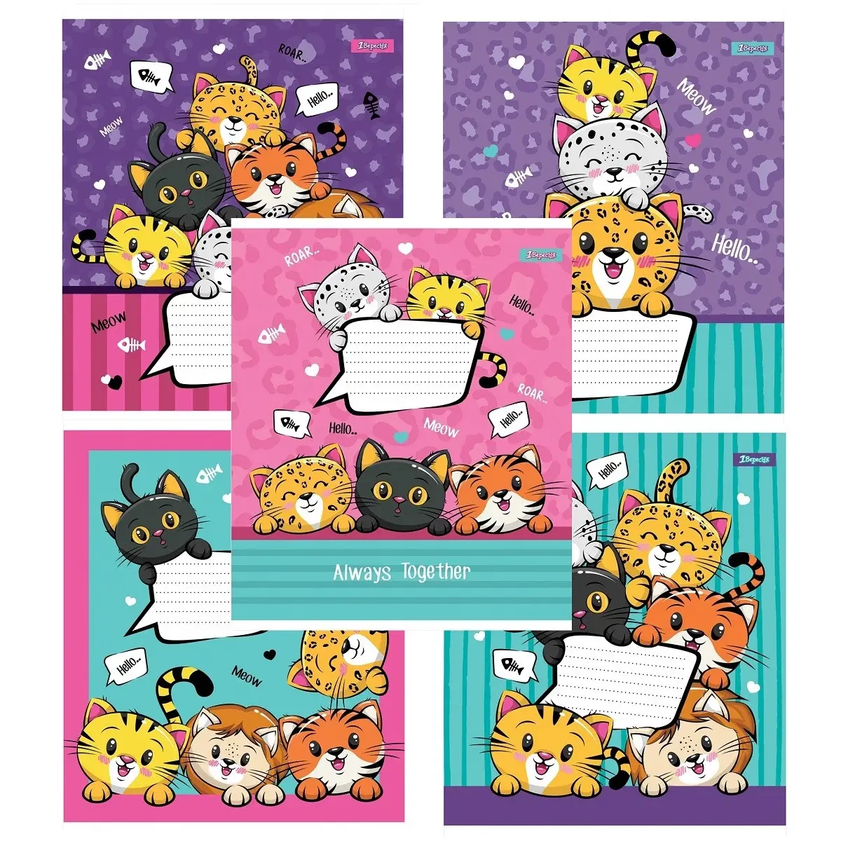 Зошити кольорові Зошит шкільний 12 аркушів клітина 1Вересня Cute kittens 765791
