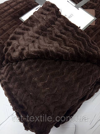 Плед двошаровий із мікрофібри Koloco шоколадний 220х240см., фото 2