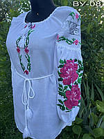 Біла домоткана жіноча блузка вишиванка з трояндами