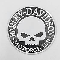 Металлический шильдик эмблема "Харли-Девидсон" (Harley Davidson) - Чёрный, Белый логотип