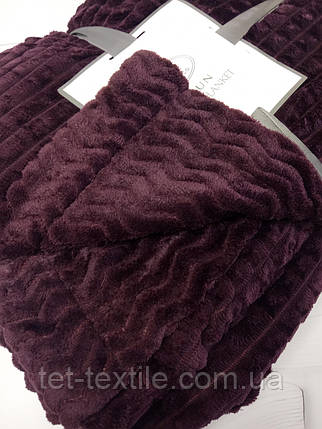 Плед двошаровий із мікрофібри Koloco сливовий 220х240см., фото 2