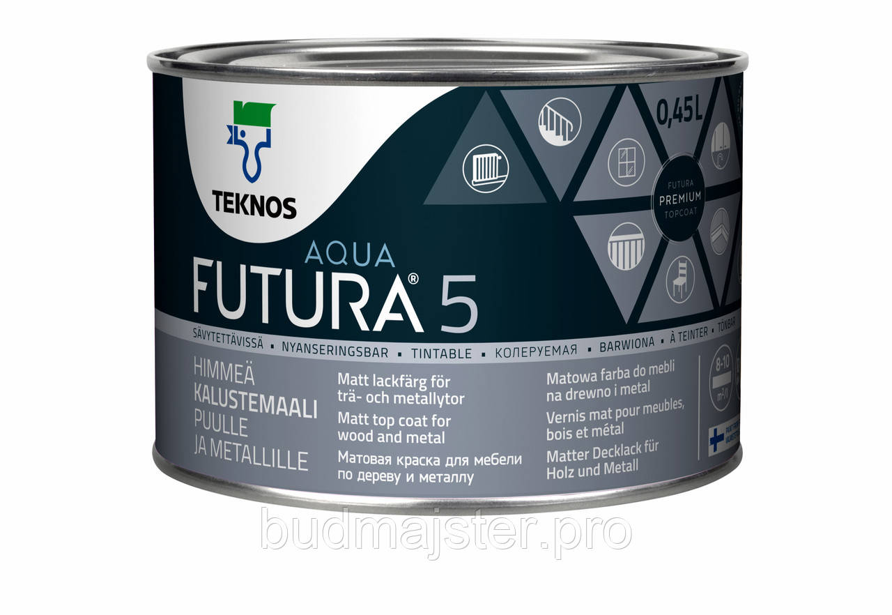 Фарба Teknos FUTURA AQUA 5 для дерева та металу,  0.45 л. Б1