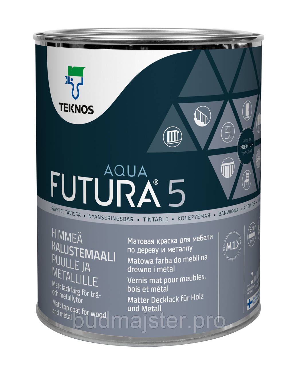 Фарба Teknos FUTURA AQUA 5 для дерева та металу, 0.9 л. Б1