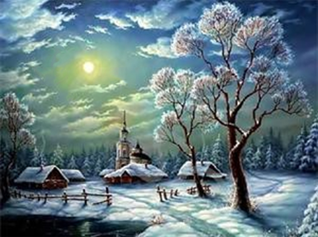 Картина стразами Діамантові ручки Зимова ніч (У) (GU_177047) 40 х 50 см (На підрамнику)
