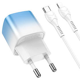 Мережевий зарядний пристрій HOCO C101A single port PD20W charger set(C to iP) Ice Blue yL.