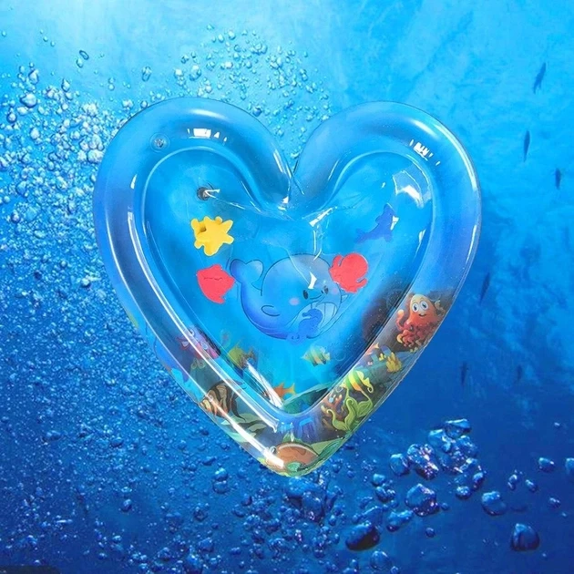 Развивающий надувной детский водный коврик "подводный мир" для малышей в форме сердца - фото 4 - id-p1789246054