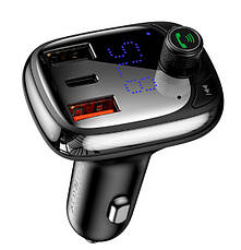 FM трансмітер Baseus Lokomotive S-13 CCTM-B01 модулятор Bluetooth 2 USB 1 Type-C Чорний, фото 3