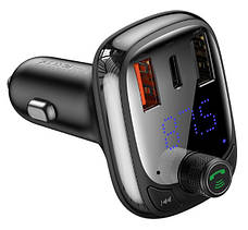 FM трансмітер Baseus Lokomotive S-13 CCTM-B01 модулятор Bluetooth 2 USB 1 Type-C Чорний, фото 5