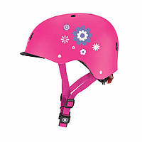 Детский шлем с подсветкой Globber Elite Lights 48-53 см XS/S Led Pink Flower (507-110-2)