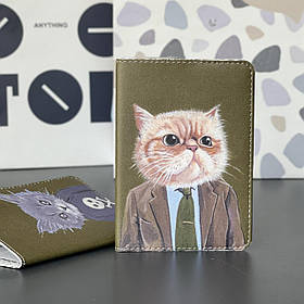 Обкладинка на паспорт "Кіт директор", Обложка для паспорта экокожа "Кот директор" 597