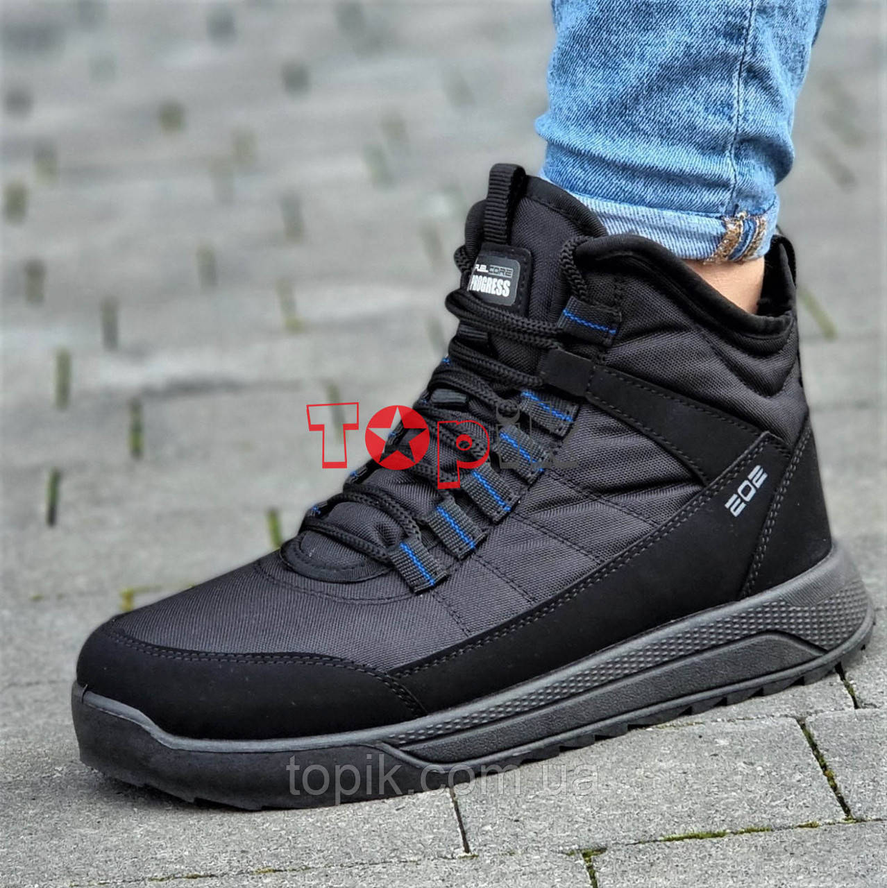 Тільки 41р! Черевики дутіки чоловічі зимові чорні якісні Дутики мужские зимние черные ботинки (Код: 3075)