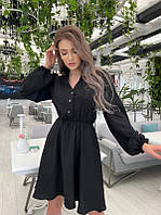 Кокетлива льняна жіноча сукня міді з довгими рукавами з 42 по 48 розмір