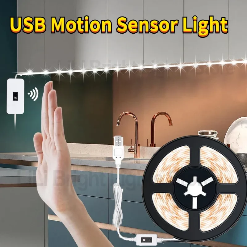 Гнучка LED-стрічка світильник із сенсором на помах руки для підсвічування кухні шаф, 1 м USB білий 6000 К