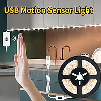 Гибкая LED лента светильник с сенсором на взмах руки для подсветки кухни шкафов полок, 1м USB белый 6000К