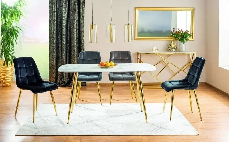 Стол Signal обеденный Ceres белый эффект мрамора / золото каркас | кухонный стол | стол для гостиной и кухни - фото 2 - id-p1908699811