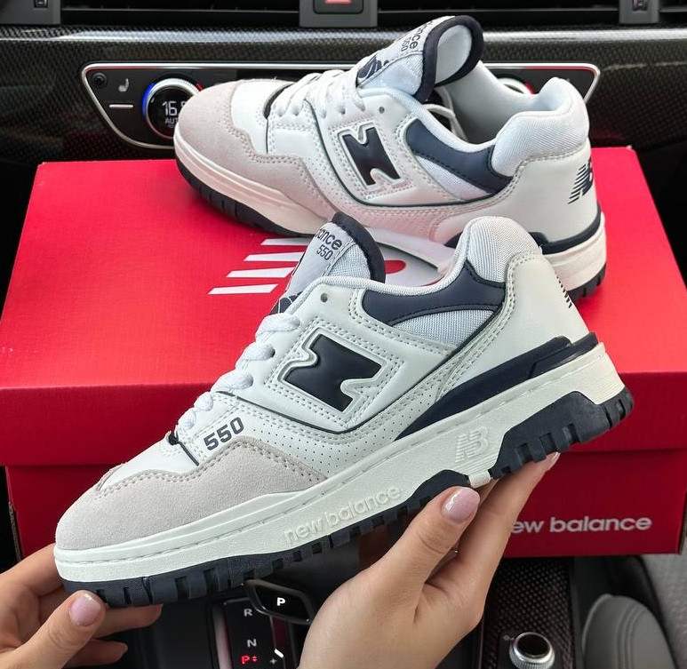 Жіночі кросівки New Balance 550 White Navy весна-осінь повсякденні. Живе фото. топ