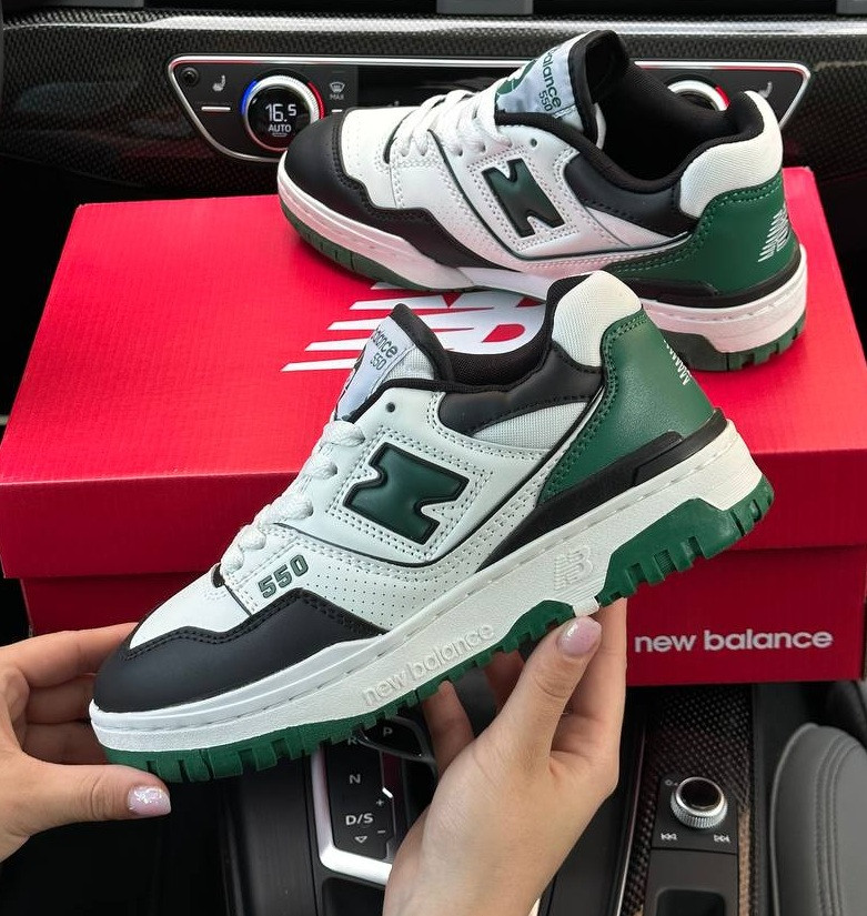 Жіночі кросівки New Balance 550 White Green весна-осінь повсякденні. Живе фото. топ, фото 1