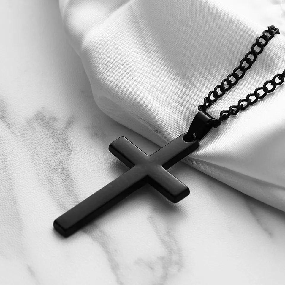 Кулон підвіска чорний хрест хрестик для чоловіків з ланцюжком із сталі, фото 1