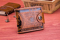 Кошелек мужской 100долларов коричневый бумажник визитница гаманець, Мужские портмоне кошельки гаманці чоловічі