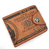 Кошелек мужской 100долларов коричневый бумажник визитница гаманець, Мужские портмоне кошельки гаманці чоловічі, фото 10