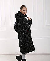 Длинное зимнее пальто пуховик на девочку зимняя куртка черная 140-158р