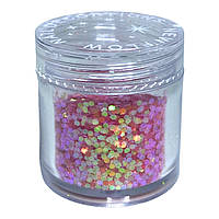 Блискітки для декору нігтів шестигранники + пісок у баночці малинові